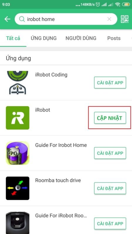 cách cập nhật ứng dụng iRobot Home trên android